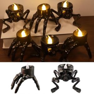 6 Pi&egrave;ces Halloween T&ecirc;te de mort Bougie Lumineuse, LED Bougies Chauffe-Plat T&ecirc;te de mort sans Flamme, Batterie Lumi&egrave;re de Nuit Main pour Halloween Int&eacute;rieu Ext&eacute;rieur Th&egrave;me F&ecirc;te Festivals D&eacute;co (Kaiwend, neuf)