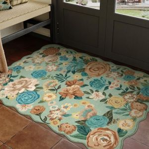 HUGEAR Vert Tapis Entree Interieur 60x90cm Fleur D'Entrée Lavable en Machine Antidérapant Boheme Naturel Floral Petit Carpet Cuisine Descente de Lit Doux Poil Ras Rug (RONGBEN, neuf)