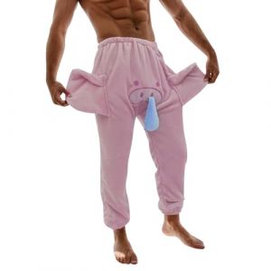 Pyjama Homme Humoristique - Pantalon d'Int&eacute;rieur Hiver Boxeur &Eacute;l&eacute;phant Dr&ocirc;le - Short Fantaisie Chaud de Maison Large en Peluche (Hot Pink, L) (Pursuit-W, neuf)