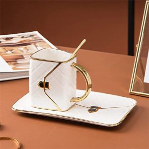 MVSR Ensemble de tasses et soucoupes Tasse Cafe Service a Cafe Tasse en Porcelaine Tasse Expresso Tasse à thé en céramique avec cuillère, 310ml - Blanc (mystery visitor store, neuf)