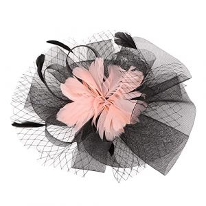 Femme Bibi Chapeau Mariage Elégant Chapeau Plume en Maille Rétro Pince à cheveux avec Voilette Bandeau et Clip Fascinator pour Banquet Cocktail Tea Party Fête Soirée Cérémonie Noir Classique (LONGTENGUK, neuf)