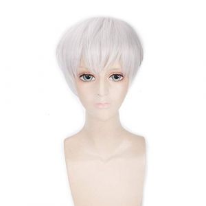 GHK Tokyo Goule Ken Kaneki Droite Courte Cosplay Perruque Pour Hommes Résistant À La Chaleur Synthétique Noir Blanc Anime Cheveux Halloween Costume Halloween Perruques Blanc (good stuff A, neuf)