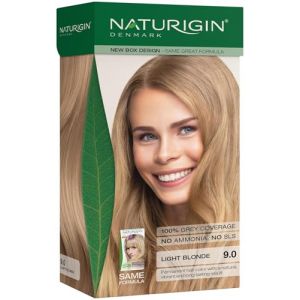 Coloration Femme Permanente Naturigin, blond clair 9.0, sans ammoniaque et sans parab&egrave;nes, couvre jusqu&rsquo;&agrave; 100% des cheveux gris, Longue Tenue, Vegan, Cruelty Free (NATURIGIN, neuf)