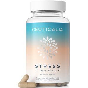 Compl&eacute;ment Alimentaire Stress et Humeur - Stress, Anxi&eacute;t&eacute;, Bien Etre, Relaxation - Pour Adulte - Magn&eacute;sium, Vitamine B6, Safran, Rhodiola, Aub&eacute;pine - 60 G&eacute;lules, 30 Jours (CEUTICALIA, neuf)