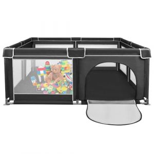 Parc Bebe Pliable Parc Bébé De Jeu Et 4 Anneaux Pour Bébé, Parcs Bébé Avec Filet Respirant Et Fermeture éclair, Parc Pour Bebe Pour L'intérieur Et L'extérieur-180 * 150 * 66 cm-noir (Hechheu, neuf)