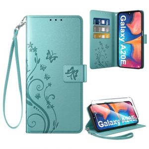 Coiwxmoi Coque pour Samsung Galaxy A20E + 1 Verre Tremp&eacute;, Retro Design Housse Premium en Cuir PU Pochette de Portefeuille pour Porte Cartes Fonction Stand Flip Etui pour Samsung A20E, Vert (HERNIACONSULT, neuf)
