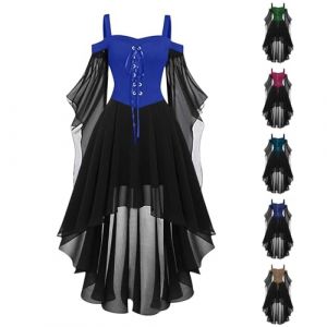 Robe longue m&eacute;di&eacute;vale pour femme, Halloween, Renaissance, gothique, steampunk, baroque, rococo, Lolita, reine victorienne, robe de soir&eacute;e, coupe trap&egrave;ze, &agrave; manches longues, bleu-b, L (NaBaoZhi, neuf)