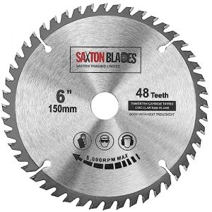Saxton Lame de scie circulaire TCT 150 mm x 20 mm al&eacute;sage x 48 dents + anneau de 16 mm et 10 mm Compatible avec Ryobi Bosch (saxton trading, neuf)