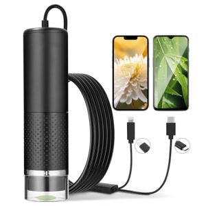 Microscope numérique USB, 1080P HD,Compatible avec iOS,Android,Tablet PC,Endoscope de grossissement 10X-200X Portable,Lumière LED réglable sur 3 Niveaux,Microscope Digital Portable avec 8 LED (FUSECO EMI S.R.L., neuf)