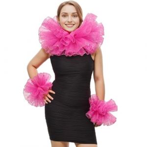 RUNRAYAY Ensemble col &agrave; volants et poignets victoriens Renaissance, tulle, clown colonial victorien, collier ras du cou, manchette, accessoire de costume d'Halloween, rouge (chengduniexiaduandianzishangwuyouxiangongsi, neuf)