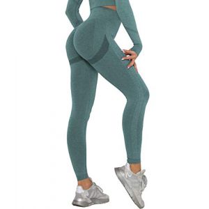DUROFIT Legging Sport Taille Haute Push Up Femme Pantalon de Yoga sans Couture Yoga Pants Sexy Legging Compression Fitness Gym Jogging Running Course Exercice Vert Froncé S (Shapeviva, neuf)