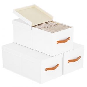 YheenLf 3 Pièces Panier Rangement Dressing, Boite en Tissu Pliable Avec Couvercle Amovible et 2 Poignée, Casier Vetement pour Organiser des étagères, des Placards, 33x23x14cm, Blanc (YheenLf, neuf)