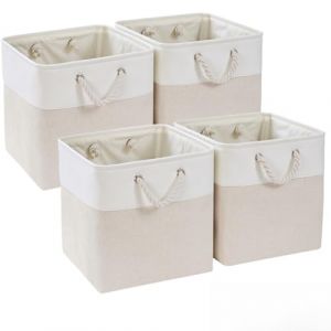 Mangata Cube de Rangement Tissu,25x25x25cm Paniers de Rangement Pour Vêtements/étagère(Beige Clair/Blanc, 4 Paquet) (Amour de Lavande, neuf)