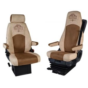 Housses de si&egrave;ge Prestige Line pour Scania s&eacute;rie R, s&eacute;rie S (Configuration A) (si&egrave;ge conducteur avec ceinture de s&eacute;curit&eacute;), (passager pliable/sans ressort) (beige) (SABA SP. Z O.O., neuf)