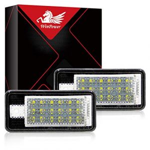 WinPower LED Plaque d'immatriculation Lumière ampoule Blanc Pas d'erreur 18 SMD Compatible avec Audi A3 S3 A4 S4 B6 B7 RS4 RS6 A8 S8 Q7 etc., 2 pièces (Ancienne version) (DZG2018, neuf)