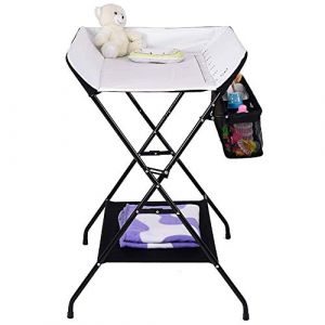 HUOLE Table à Langer Pliable et Portable, Table a Langer Pliante Chambre Bébé Réglable en Hauteur,Table à langer et Baignoire 2 en 1 pour bébé, De la naissance à 12 mois (79*55.5*96cm noir et blanc) (Hechheu, neuf)