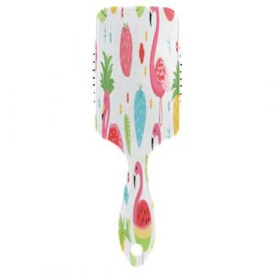 Brosse à cheveux avec coussin d'air - Ananas - Flamant rose - Pour cheveux épais et démêlants antistatiques (DEJESJ, neuf)