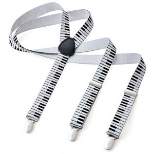 Miobo Bretelles longues pour enfants, forme en Y, 3 clips, élastiques, étroites, Piano blanc, XS (Z&D, neuf)