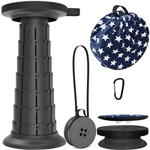 ALEVMOOM Tabouret Pliant Portable Tabouret T&eacute;lescopique avec Coussin et Sac &agrave; Main Tabouret de Camping pour Adultes La P&ecirc;che BBQ Int&eacute;rieur Activit&eacute;s Plein air, Maxi Charge 250kg (Noir) (BENKU, neuf)