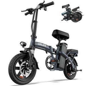 URLIFE V&eacute;lo &Eacute;lectrique pliant, 14" &Eacute;lectrique avec Batterie au Lithium Amovible 48V7.5Ah, V&eacute;lo &Eacute;lectrique Pliable avec P&eacute;dalage Assistance, Moteur 250W, Mini Ebike Autonomie 40-60km pour Adulte (Gris) (RORGEA RAILK S.R.L, neuf)