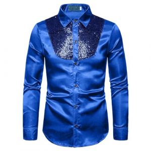 Chemise &agrave; Paillettes pour Homme en Satin de Soie Brillante Disco Party Chemise Veste Tops 2025 Nouvelles Chemises Chemise &agrave; Paillettes Slim Hauts Classique Chemise Chemise Brillante Manches Longues (Beythetly, neuf)