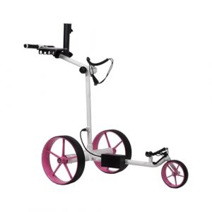 tour-made RT-630 / RT-630S Chariot de Golf &eacute;lectrique I Double Moteur I Marche arri&egrave;re I Frein de Descente I 27-36 Trous I Chariot 3 Roues Pliable I Qualit&eacute; Allemande (RT-630-white-pink) (Tour Made GmbH, neuf)