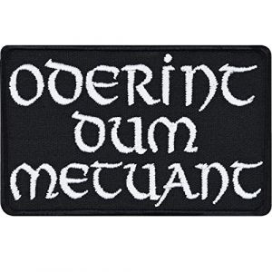 Écusson Thermocollant Biker Patch Latin avec la phrase "Oderint dum metuant" Écusson Caligula Cadeau Hommes Application pour tous les tissus & cuir | 80x50mm (EXPRESS-STICKEREI, neuf)