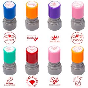 Sxutop 8 Pièces Tampon Enseignant Set Tampon Ecole pour Enseignant Plastiques tampon Auto Encreur Enfant Tampons Encreur Enseignants avec 8 Motifs pour Cadeau Professeur et encourager Élèves (Shuangxuu, neuf)