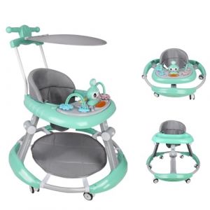OHMG Trotteur Babywalker 5 en 1 Chariot d'&eacute;veil et de marche Trotteur,Fonction basculante Transat avec roulettes,Lumi&egrave;re,Musique,Aire de jeu Table &agrave; manger Trotteur Pliable (jusiZL, neuf)
