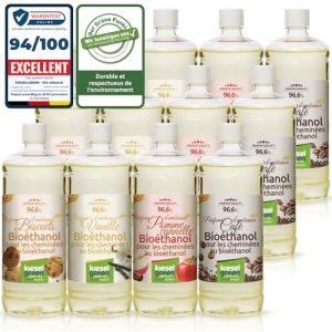 KieselGreen Bio&eacute;thanol 12 x 1 Litre avec Parfum pour Chemin&eacute;e &agrave; l'&eacute;thanol - Bio&eacute;thanol comme Parfum d'ambiance - Parfum pour Chemin&eacute;e &agrave; l'&eacute;thanol Bio int&eacute;rieur ou feu de Table au Bio&eacute;thanol (KBH Online, neuf)