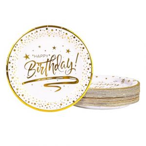 50 pièces Assiette Jetable Anniversaire 23cm, Blanc Assiettes en Carton Vaisselle Jetable Anniversaire pour Barbecue Anniversaire Fête Douche de bébé Mariages (Anniversaire Blanc, 23cm) (xinjuezhuangshi, neuf)