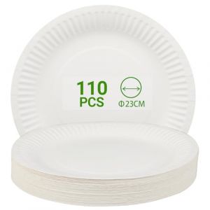 110 Assiettes en Carton Blanches 23 cm, Assiette Plate pour Anniversaire, Fête, Barbecue, Assiette Anniversaire Robuste et Élégante, Assiettes Blanches pour Événements et Enfants. (Zerische Technology Kft., neuf)