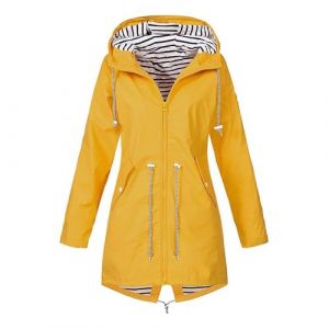 Veste Cintr&eacute;e Femme Manteau Grande Taille Pluie Jaune Randonn&eacute;e Raincoat de Randonn&eacute;e Capuche Blouson Mi Saison L&eacute;g&egrave;re Cir&eacute; Imperm&eacute;able Sport Longue Impermeable Femme Capuche Jaune L (MOKBAY, neuf)