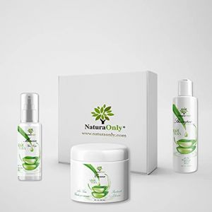 Set shampooing, mousse et cr&egrave;me Aloe Vera pour le soin de la peau et des cheveux - avec Aloe Vera, Elicriso, Cardiospermum Halicacabum - pour peau sensible, cuir chevelu croissant, prurigineux et sec (Natura Only, neuf)