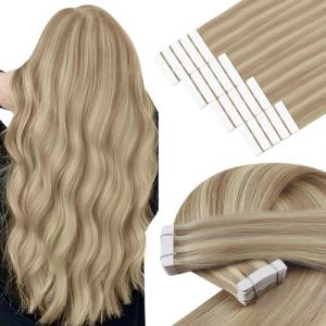 YoungSee Extension Adhesive Cheveux Naturel 50 cm Lisse Extension Naturel Adhesif Blond Doré Mixte Blond Moyen Extensions Adhesive Cheveux Humain Remy Hair 20pcs/50G (YoungSee Europe, neuf)