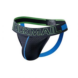 JOCKMAIL Slip sexy pour homme avec jockstrap en maille taille basse, sous-v&ecirc;tements sexy pour homme, bikini pour homme gay, jockstrap pour homme, noir 1, L (Brand-Jockmail, neuf)