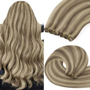 YoungSee Tissage Naturel Cheveux Humain Blond Highlight 20 Pouces Cheveux Tissage Naturel 100g Tissage Extension Cheveux #P8/60 Tissage Naturel Cheveux Humain Marron Clair avec Blond Highlight (YoungSee Europe, neuf)