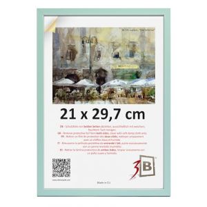 3-B Cadre photo LUND - Vert menthe - 21 x 29,7 cm (A4) - Cadre en bois, cadre photo, cadre portrait avec verre acrylique (Waldorff GmbH, neuf)