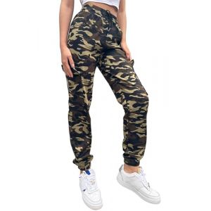 Nuofengkudu Ado Femme Camouflage Pantalon Survetement Cheville Cargo Poche Elastique Taille Haute Jogging Bas Survetement &agrave; Cordon de Serrage Sarouel Sport Fitness Vert S (better Life, neuf)