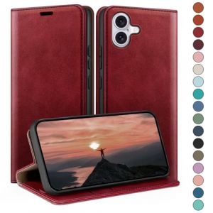 HUOUH Coque pour iPhone 16 Plus 6.7" avec RFID Blocage Etui &agrave; Rabat en Cuir de Premium,Fentes pour Cartes,Coques de Case,Cover &agrave; Rabat pour Apple 16 Plus Portefeuille Rouge (BOZAN LIMITED, neuf)