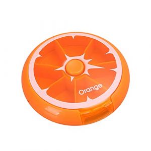 Pilulier Semainier Rond pilulier de poche Pilulier 7 jours Bo&icirc;tes &agrave; pilules pour M&eacute;nages ou Voyages Rotatif pilules Bo&icirc;te de rangement Bo&icirc;tes &agrave; Pilules en Plastique Sans BPA, Orange (iShang Direct, neuf)