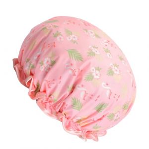 STOBAZA Bonnet de Double Couche Imperm&eacute;able &agrave; Imprim&eacute; Flamant Rose Bonnet Bain L&eacute;ger et Protection Cheveux pour Cuisine et Spa (Vitong, neuf)