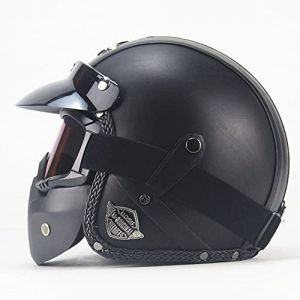 BCCDP Cuir Casque Moto Jet Vintage Retro avec Lunettes et Masque, Unisexe 3/4 Moto Chopper Scooter Modulable Casque De Vélo, ECE Homologué en pour Casque De Moto Homme Et Femme - M~XXL (skybt, neuf)