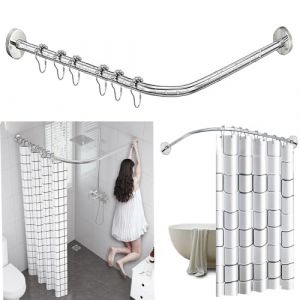 AUBWIG Rideau De Douche Rail En Acier Inoxydable En Forme De L Salle De Bain Baignoire Coin De Rideau De Douche Tringle Pas De Perçage Pour Magasin De Vêtements Salle De Bain (90-130cm x 90-130cm) (anjieying, neuf)