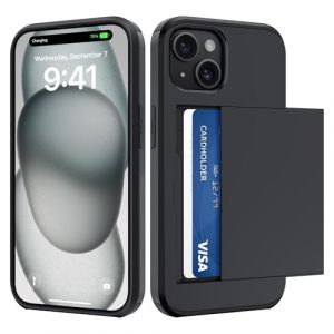 &Aacute;RBOLORO Coque pour iPhone 15 avec Porte Cartes, &Eacute;tui Portefeuille Housse Fente Carte Militaire Antichoc Anti Rayures Fente Cach&eacute;e Coulissante Case pour 2 Cartes, Noir (CHELSEA JADE LIMITED, neuf)