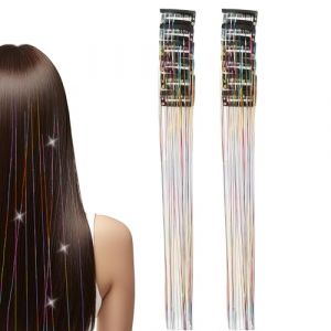 Extensions de cheveux &agrave; clips - Fibre synth&eacute;tique 50x0,5x4,5 cm | Kit cheveux F&eacute;e Color&eacute; Paillettes Haiř Tinsel Kit | Pour Costume No&euml;l Tresse F&ecirc;te Femmes Ados Dames Amis (WangFengXiaMart, neuf)