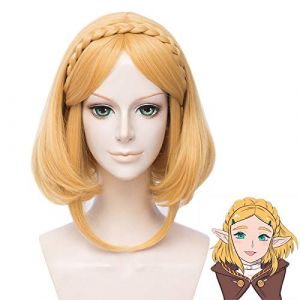 La légende de Zelda: souffle de la princesse sauvage Zelda perruque courte Cosplay Costume résistant à la chaleur synthétique tresse cheveux femmes perruques (long zhu tang, neuf)
