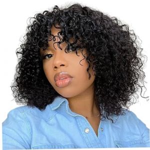Perruque afro courte courte boucle bob avec frange, perruques afro pour femmes noires, perruques de fibres résistantes à la chaleur Curly Afro Wig (yunchengshiyanhuquxiongxueshangmaoyouxiangongsi, neuf)