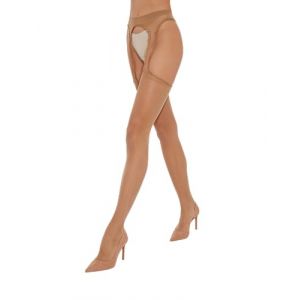 Fiore Collant ouvert femme effet porte-Jaretelles sexy en voile 20 DEN soyeux – S, M, L, XL - Light Natural - T2 (MESJAMBESCHIC, neuf)