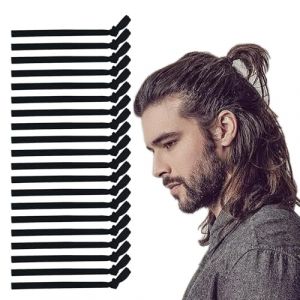 Lot de 20 élastiques à cheveux pour homme, élastiques à cheveux pour hommes, élastiques à cheveux noirs, pour hommes avec cheveux longs, n'endommagent pas les chignons, cheveux bouclés et épais (noir) (SanMu-EU, neuf)